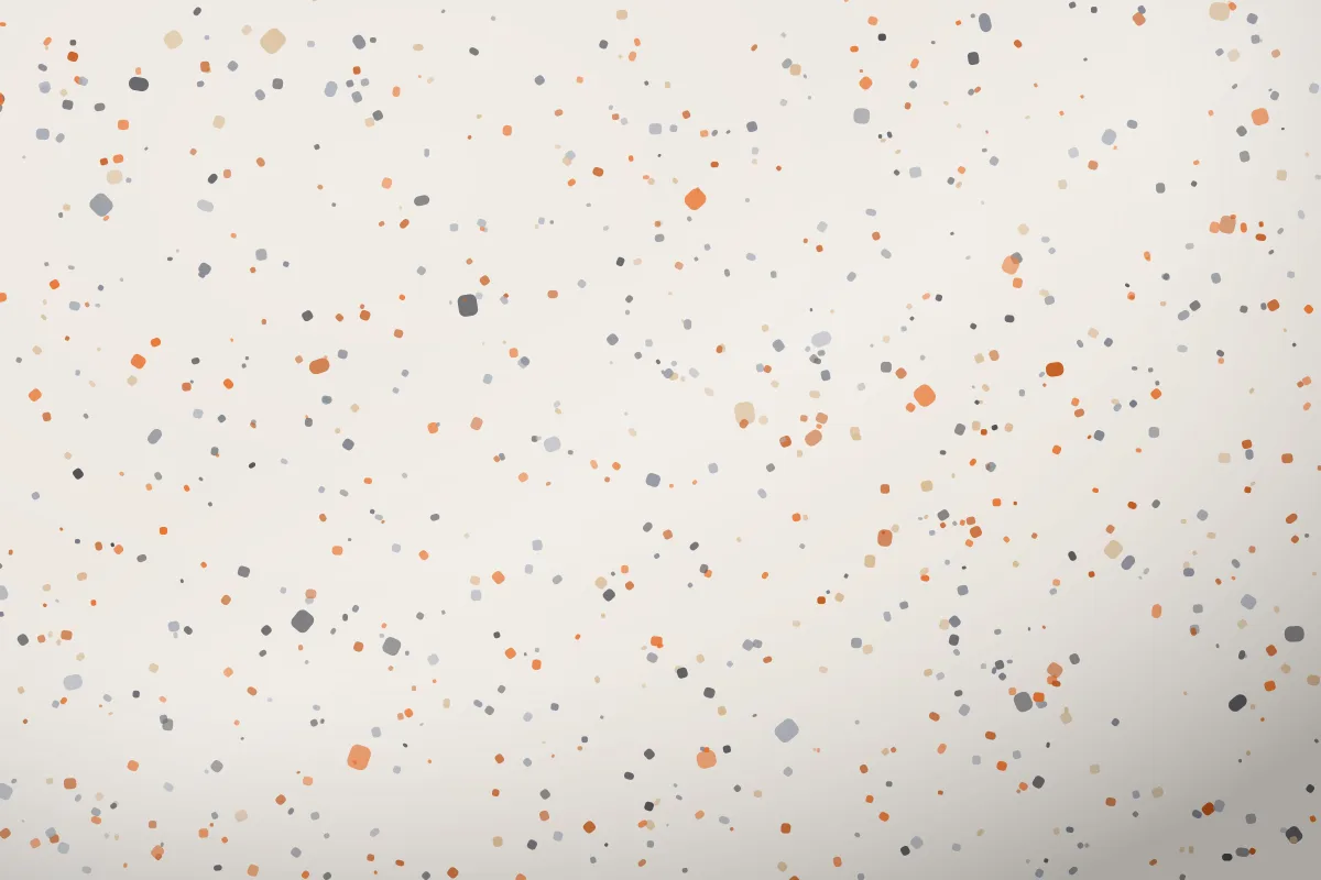 Illustration of terrazzo-print sheet vinyl flooring with orange and grey chips